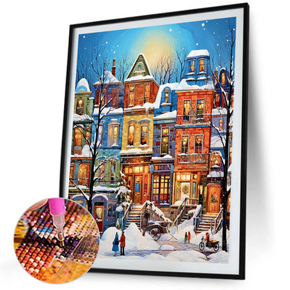 Diamond Painting - Full Square - Snow Scene Colorful House (40*50CM)