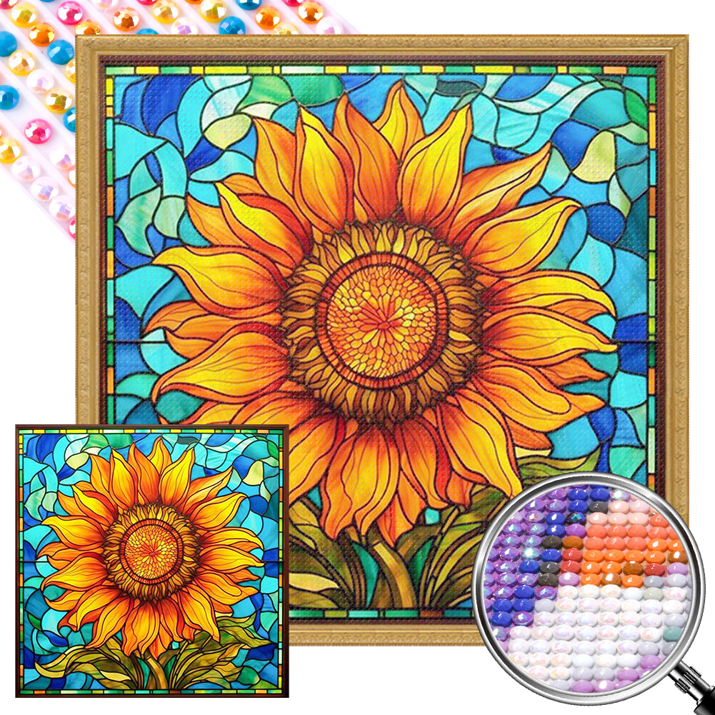 AB Diamond Painting - Full Round - Sunflower Glass Painting (40*40CM)