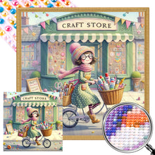 Load image into Gallery viewer, AB Diamond Painting - Full Round - Girl Riding A Bicycle In Winter (40*40CM)
