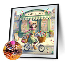 Load image into Gallery viewer, AB Diamond Painting - Full Round - Girl Riding A Bicycle In Winter (40*40CM)
