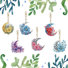 Load image into Gallery viewer, 6Pcs Acrylic Double Sided Moon Flower Diamond Painting Keychain for Bag Decor
