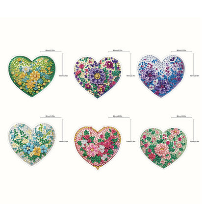 6Pcs Acrylic Double Sided Heart Flower Diamond Painting Keychain for Bag Decor
