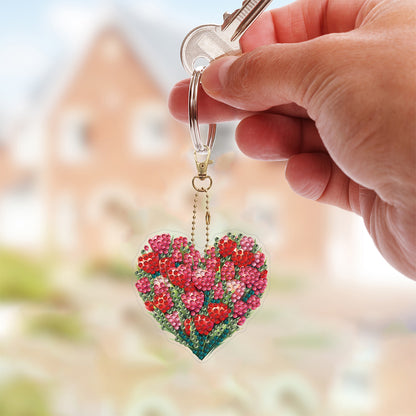 6Pcs Acrylic Double Sided Flower Diamond Painting Keychain for Bag Decor