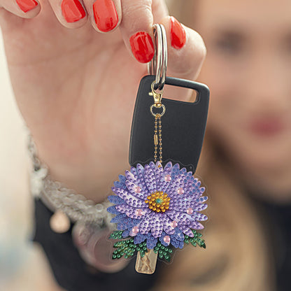 6Pcs Acrylic Double Sided Flower Diamond Painting Keychain for Bag Decor
