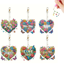 Load image into Gallery viewer, 6Pcs Acrylic Double Sided Heart Diamond Painting Keychain for Bag Decor
