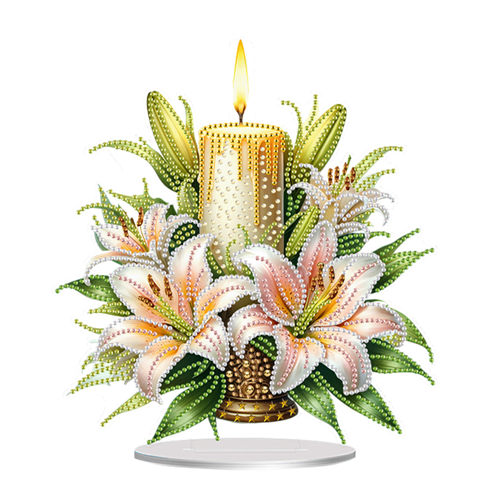 Acrylic Special Shape Lily Candle Desktop Diamond Art Kits for Home Office Decor