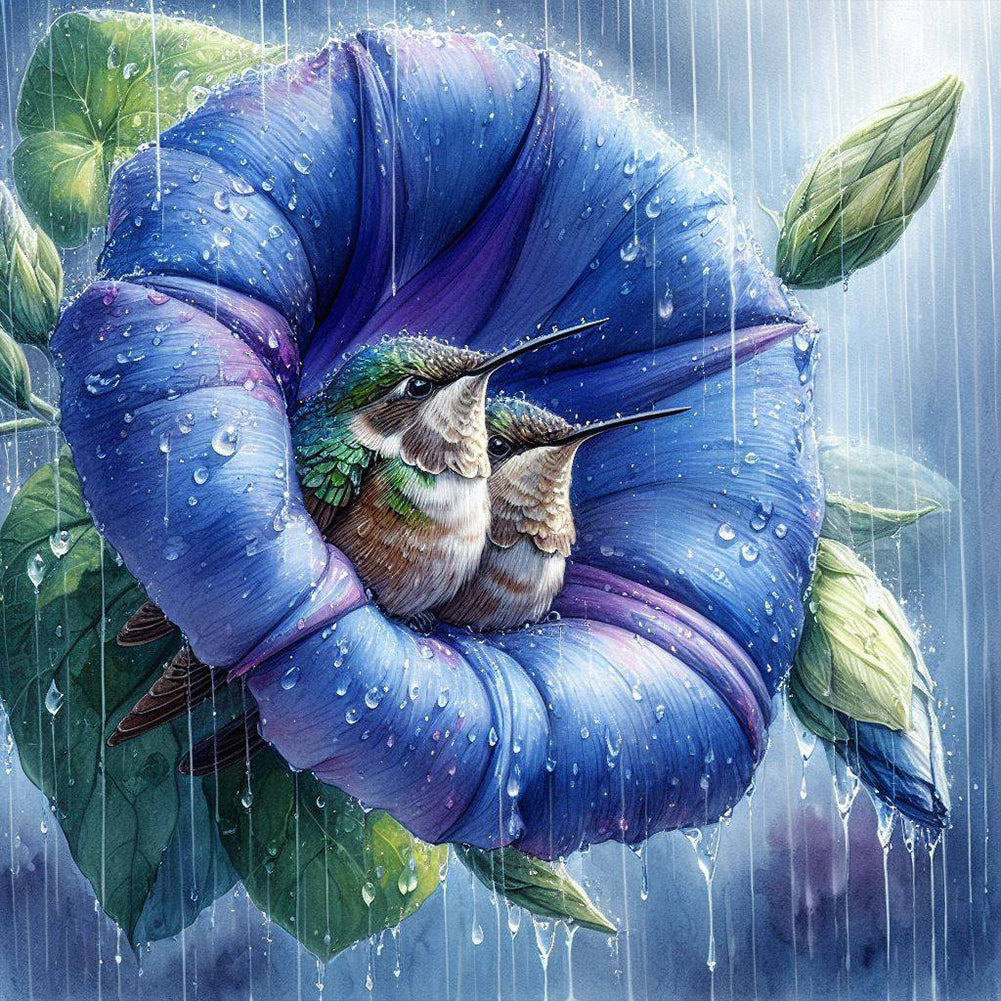 Diamond Painting - Full Round - Blooming hummingbird (30*30CM)