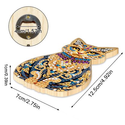 Wooden Cat Diamond Painting Bottle Opener Helper Rhinestones Bottle Opening Tool