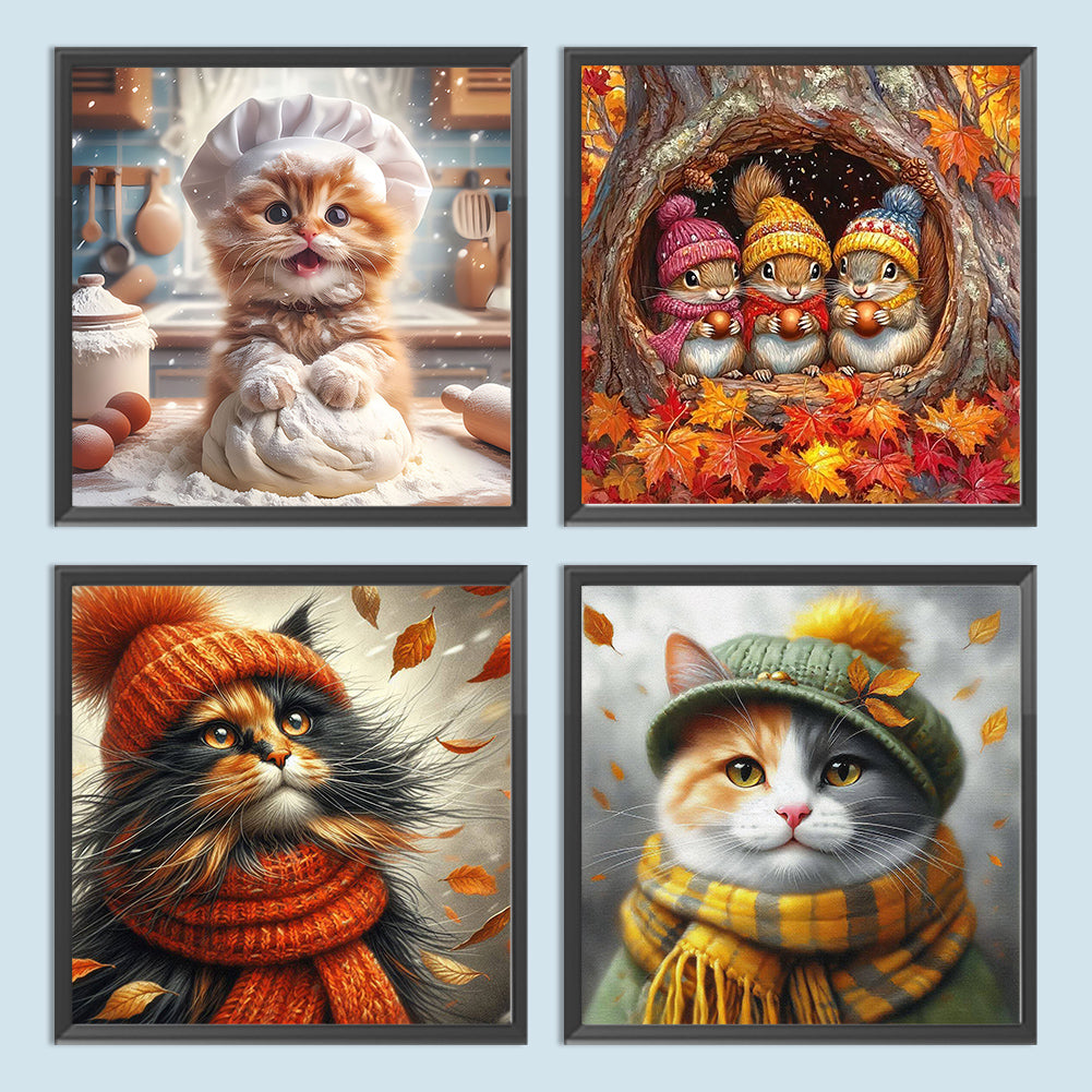 4pcs Round Diamond Painting Set - Cat Series (40*40CM)