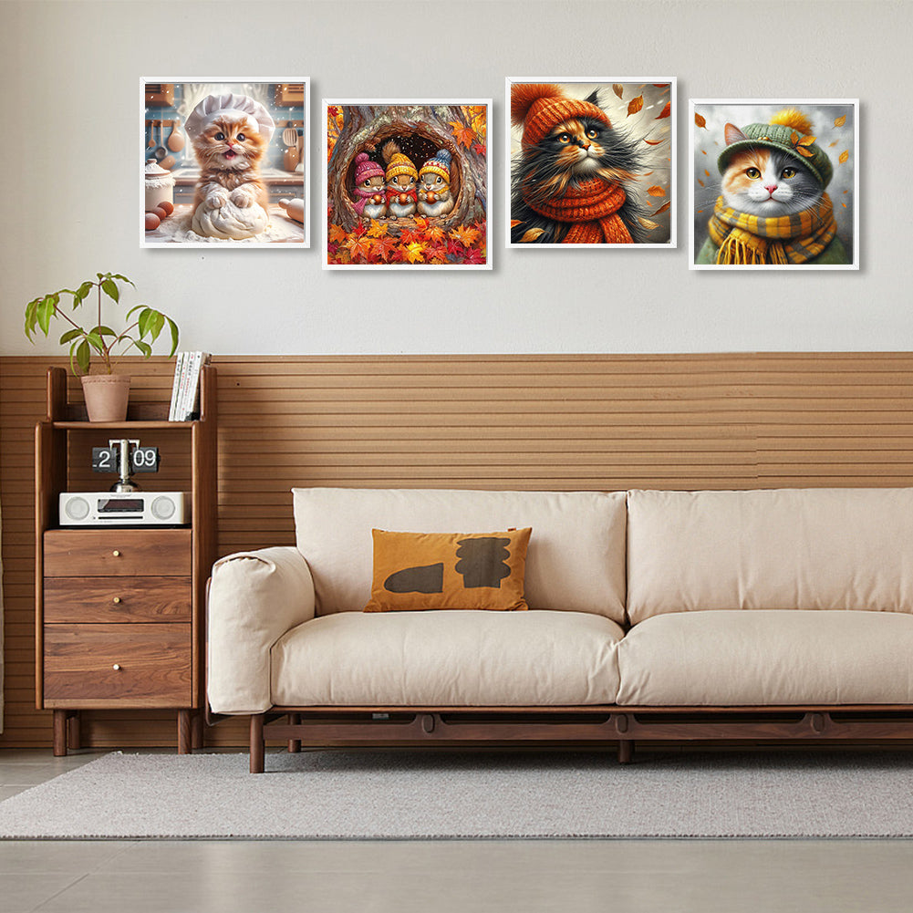 4pcs Round Diamond Painting Set - Cat Series (40*40CM)