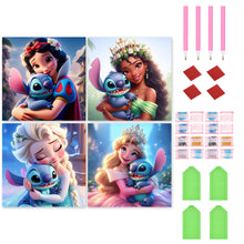 Load image into Gallery viewer, 4pcs Round Diamond Painting Set - Stitch And Disney Princesses (30*30CM)
