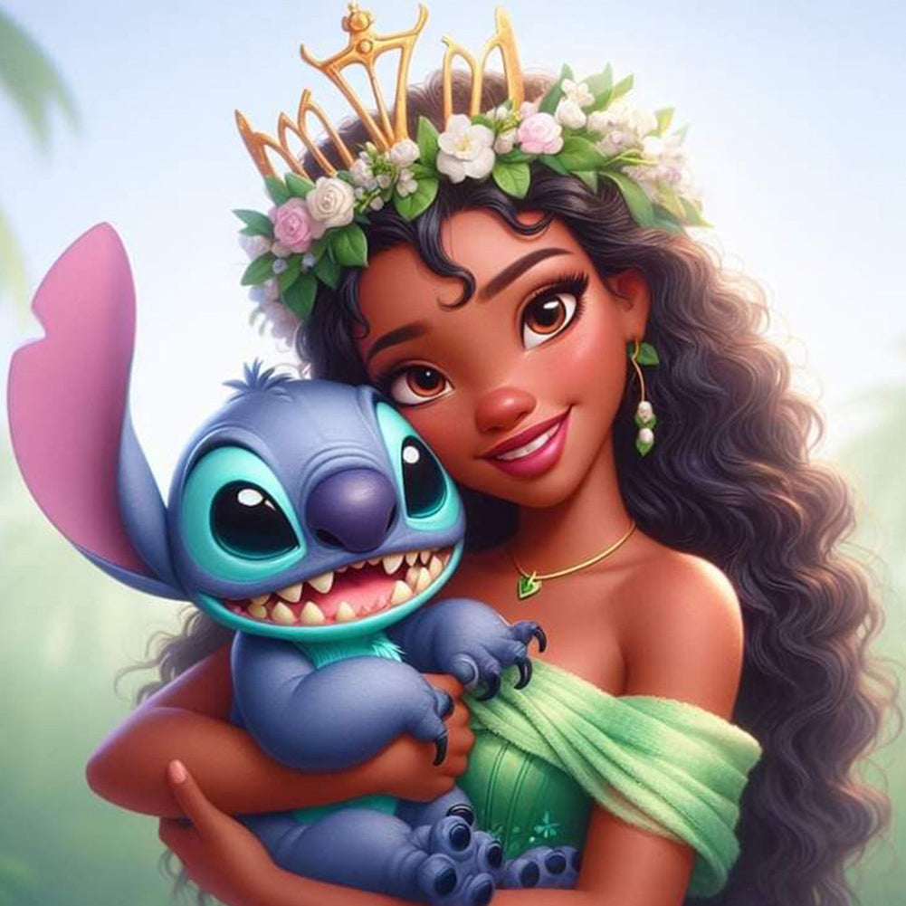 4pcs Round Diamond Painting Set - Stitch And Disney Princesses (30*30CM)