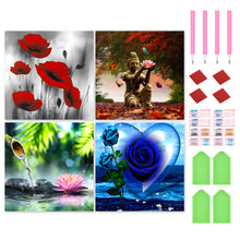 Load image into Gallery viewer, 4pcs Round Diamond Painting Set - Flower Zen (30*30CM)
