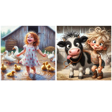 Load image into Gallery viewer, 2pcs Round Diamond Painting Set - Farm children (30*30CM)
