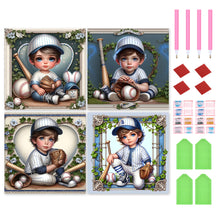 Load image into Gallery viewer, 4pcs Round Diamond Painting Set - Baseball boy (30*30CM)
