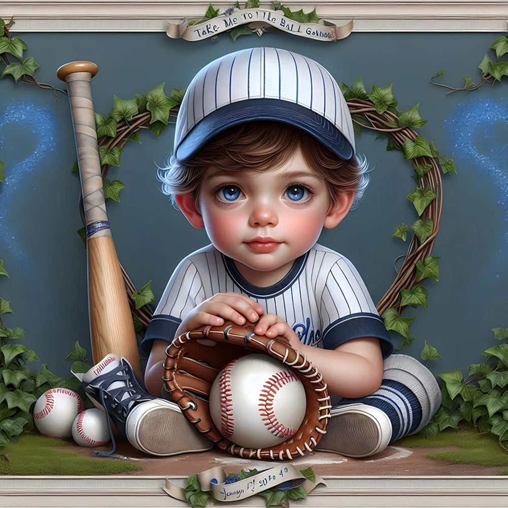 4pcs Round Diamond Painting Set - Baseball boy (30*30CM)