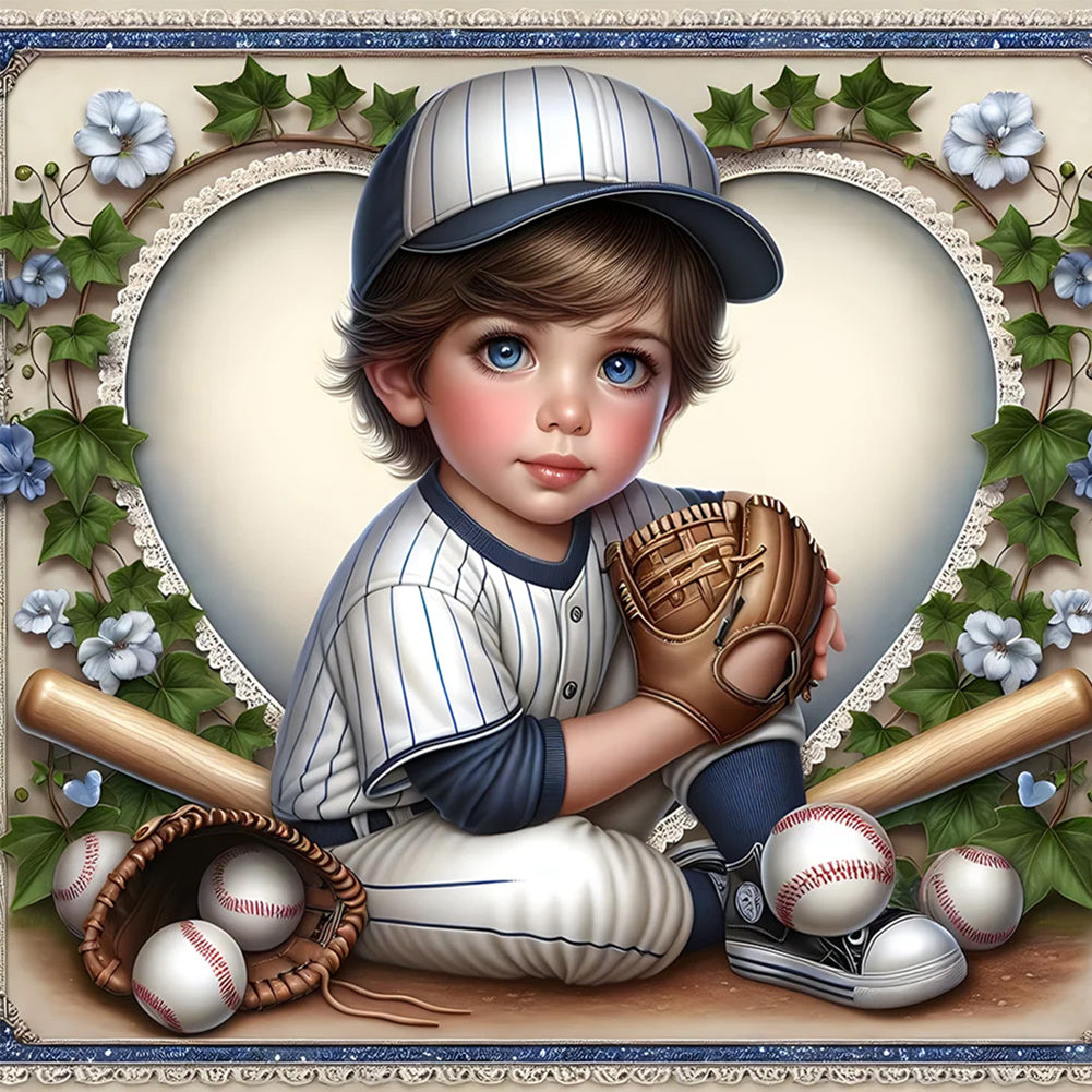 4pcs Round Diamond Painting Set - Baseball boy (30*30CM)