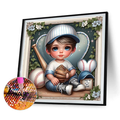 4pcs Round Diamond Painting Set - Baseball boy (30*30CM)