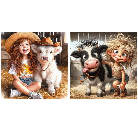 2pcs Round Diamond Painting Set - Farm children (30*30CM)