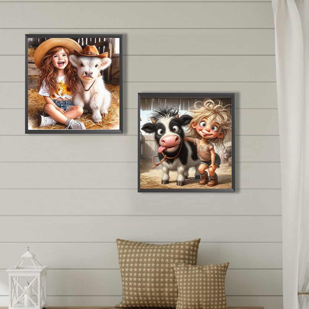 2pcs Round Diamond Painting Set - Farm children (30*30CM)