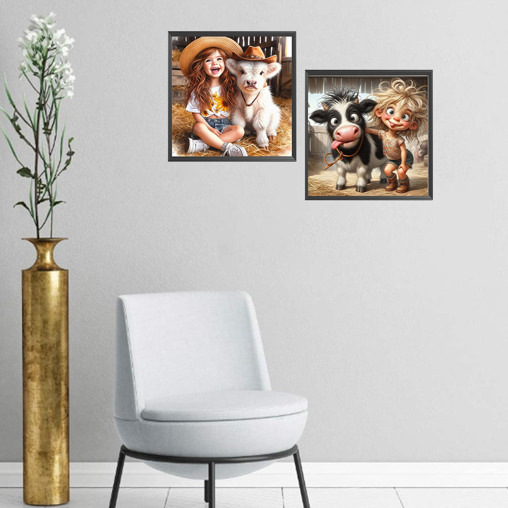 2pcs Round Diamond Painting Set - Farm children (30*30CM)