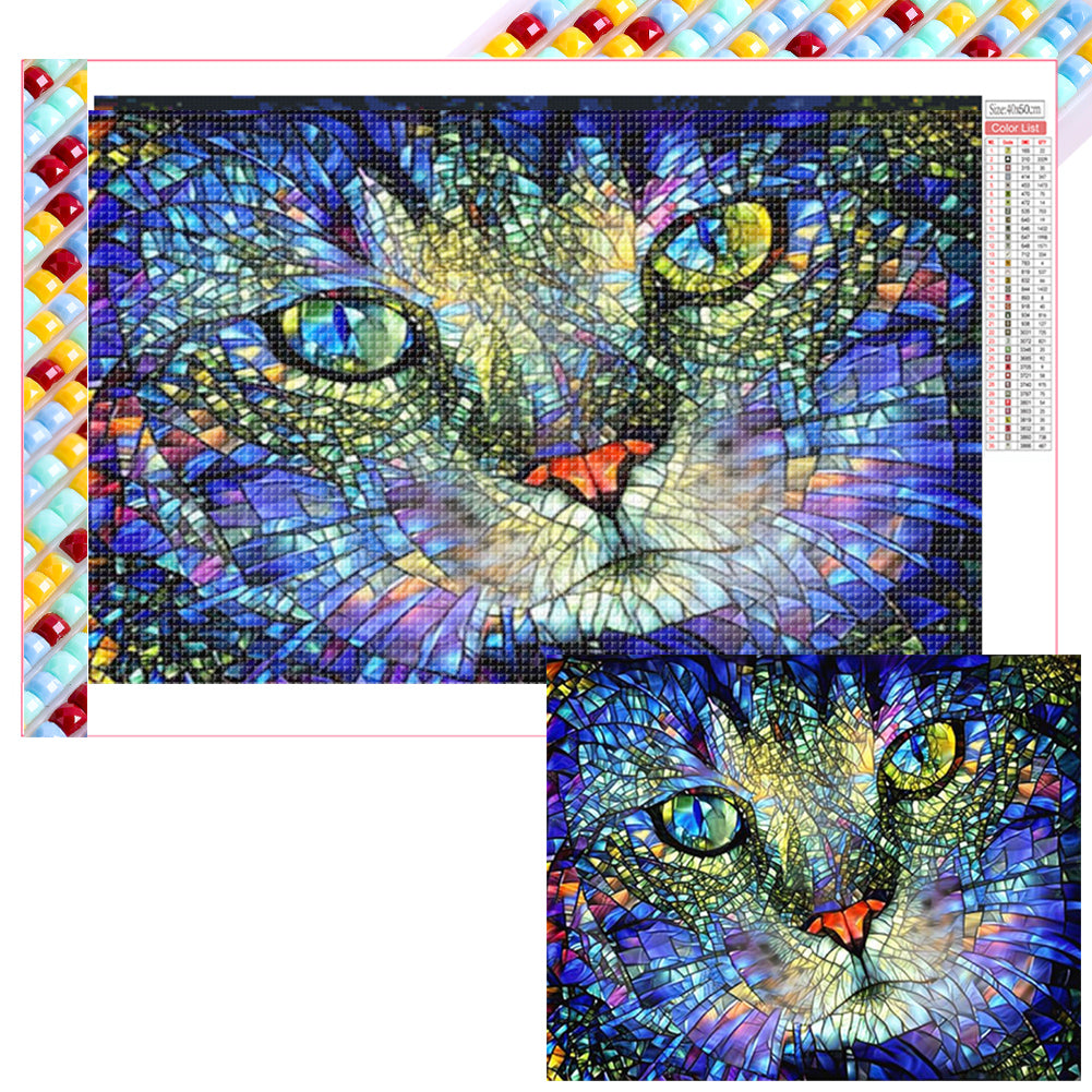 Diamond Painting - Full Square - Cat glass art (50*40CM)