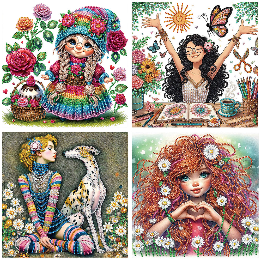 4pcs Partial Special Diamond Painting Set - Girl (30*30CM)