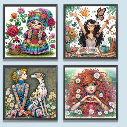 4pcs Partial Special Diamond Painting Set - Girl (30*30CM)