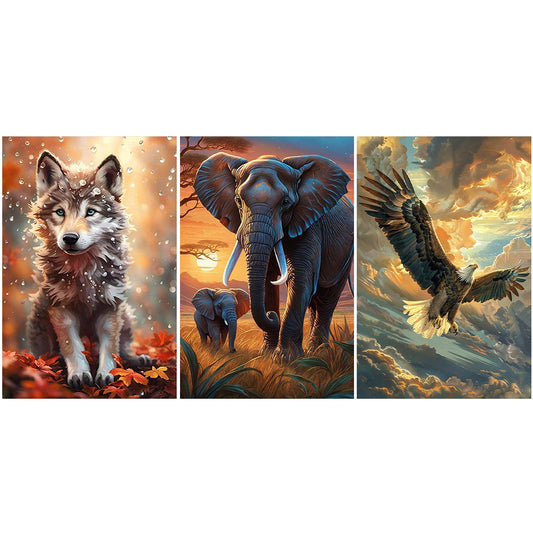 3pcs Round Diamond Painting Set - Animal Series (40*60CM)