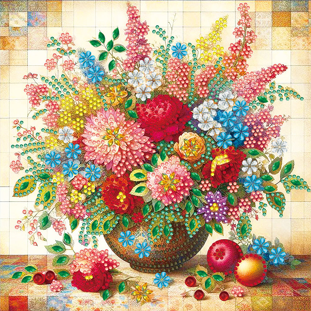 Diamond Painting - Partial Special Shaped - Colorful Flowers In A Vase (30*30CM)