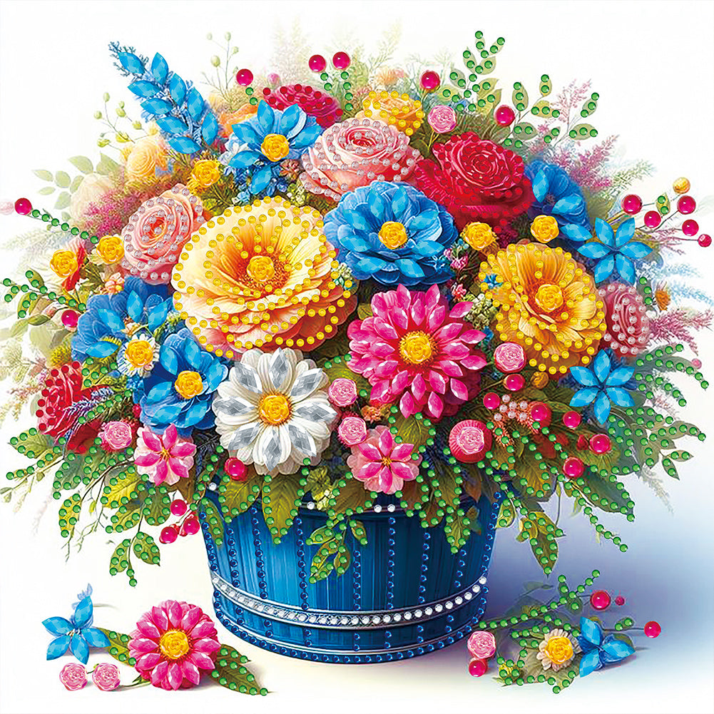 Diamond Painting - Partial Special Shaped - Colorful Flowers In A Basket (30*30CM)