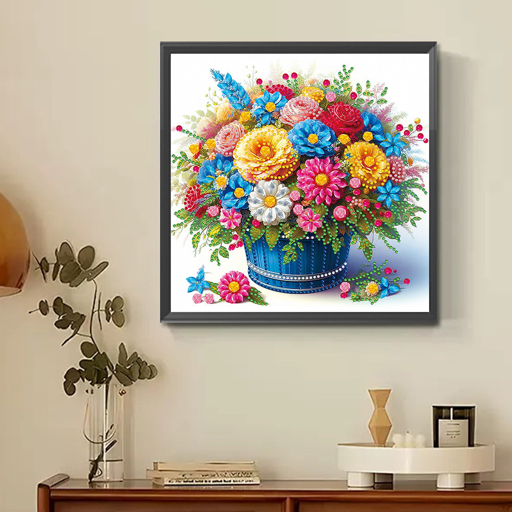 Diamond Painting - Partial Special Shaped - Colorful Flowers In A Basket (30*30CM)