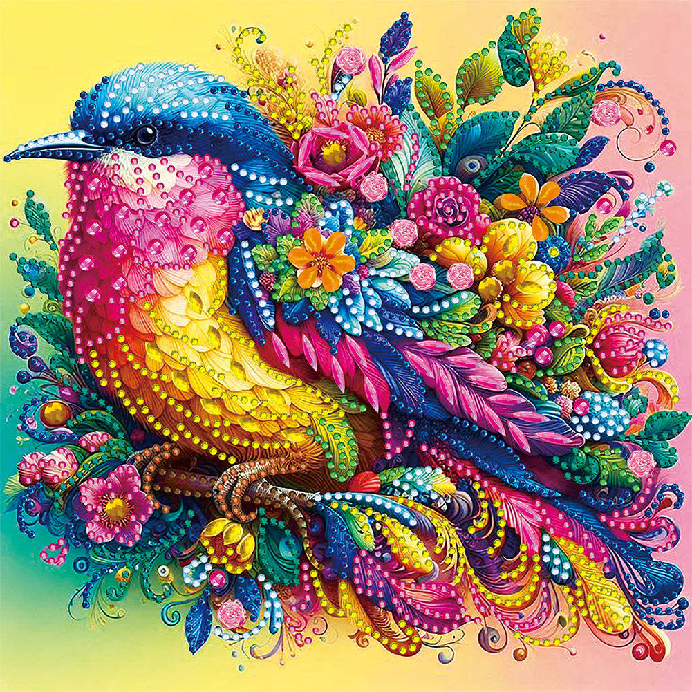 Diamond Painting - Partial Special Shaped - Colorful Birds And Flowers (30*30CM)