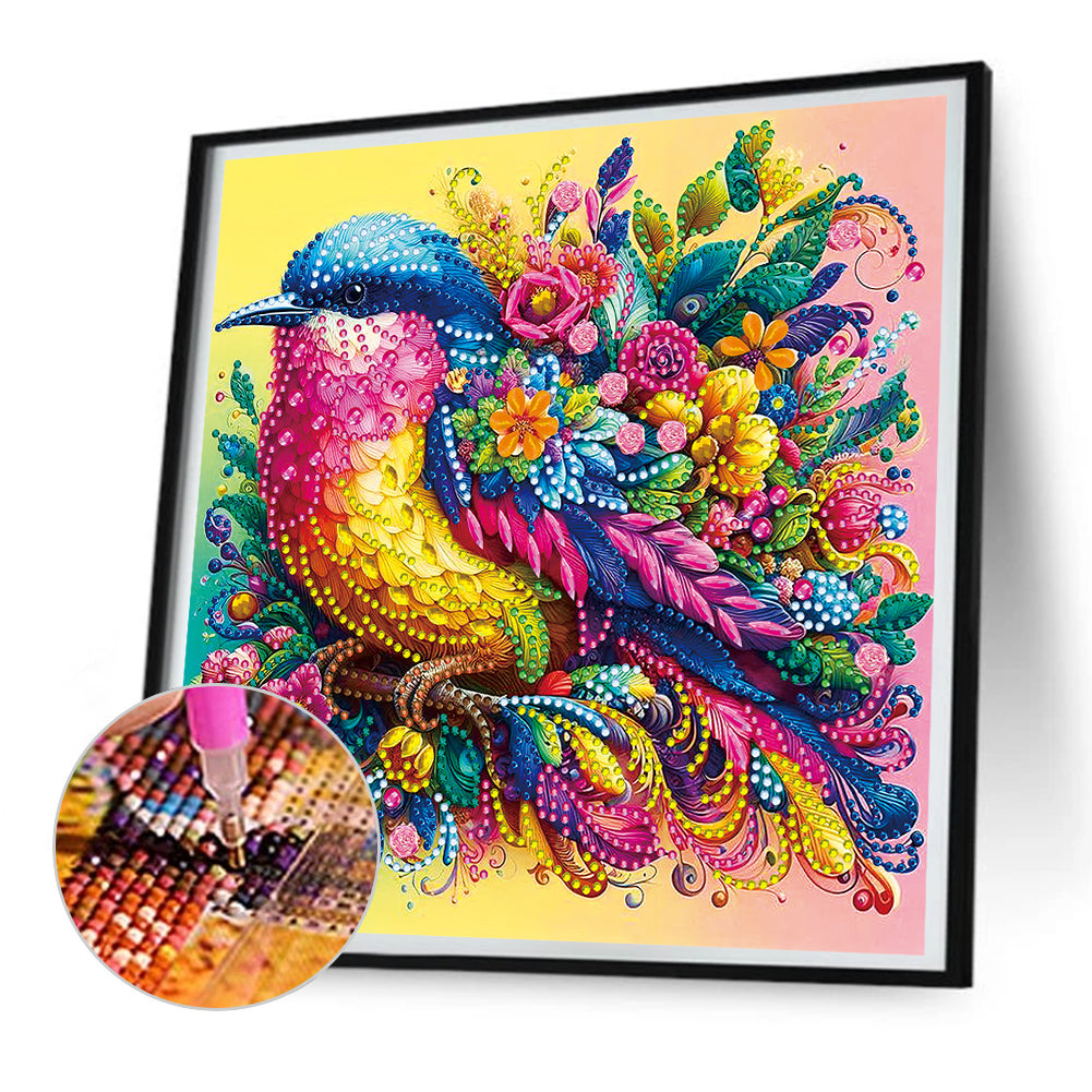 Diamond Painting - Partial Special Shaped - Colorful Birds And Flowers (30*30CM)