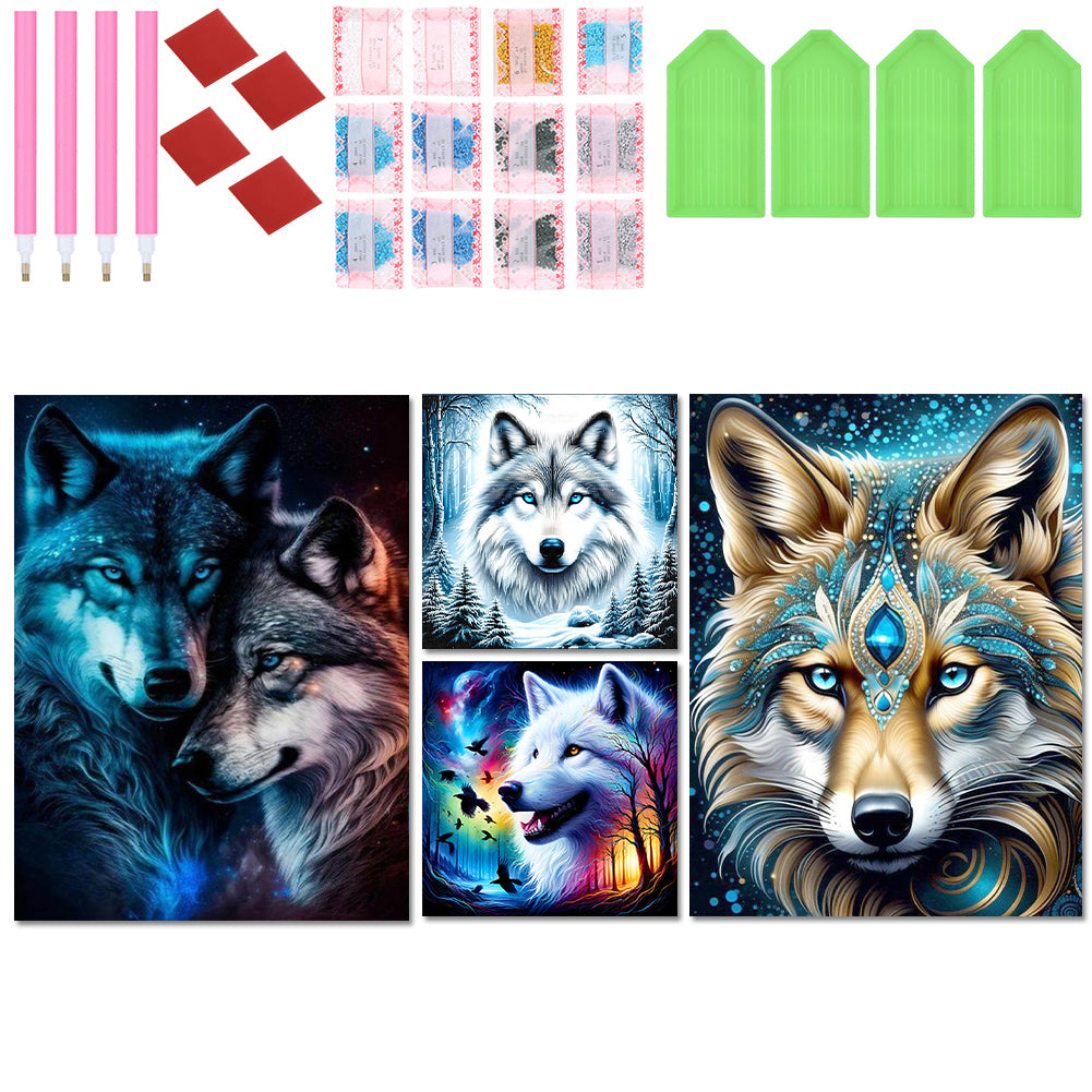 4pcs Round Diamond Painting Set - Wolf Series (30*40CM)
