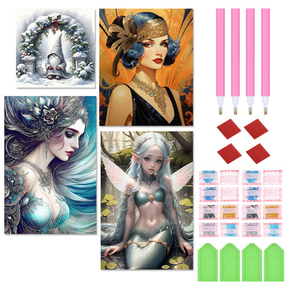4pcs Round Diamond Painting Set - Girl Series (40*60CM)