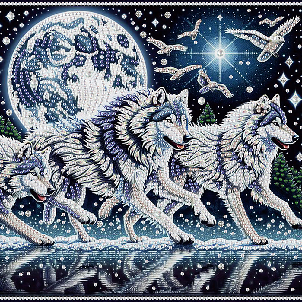 Diamond Painting - Partial Special Shaped - Moonlight wolf pack (30*30CM)
