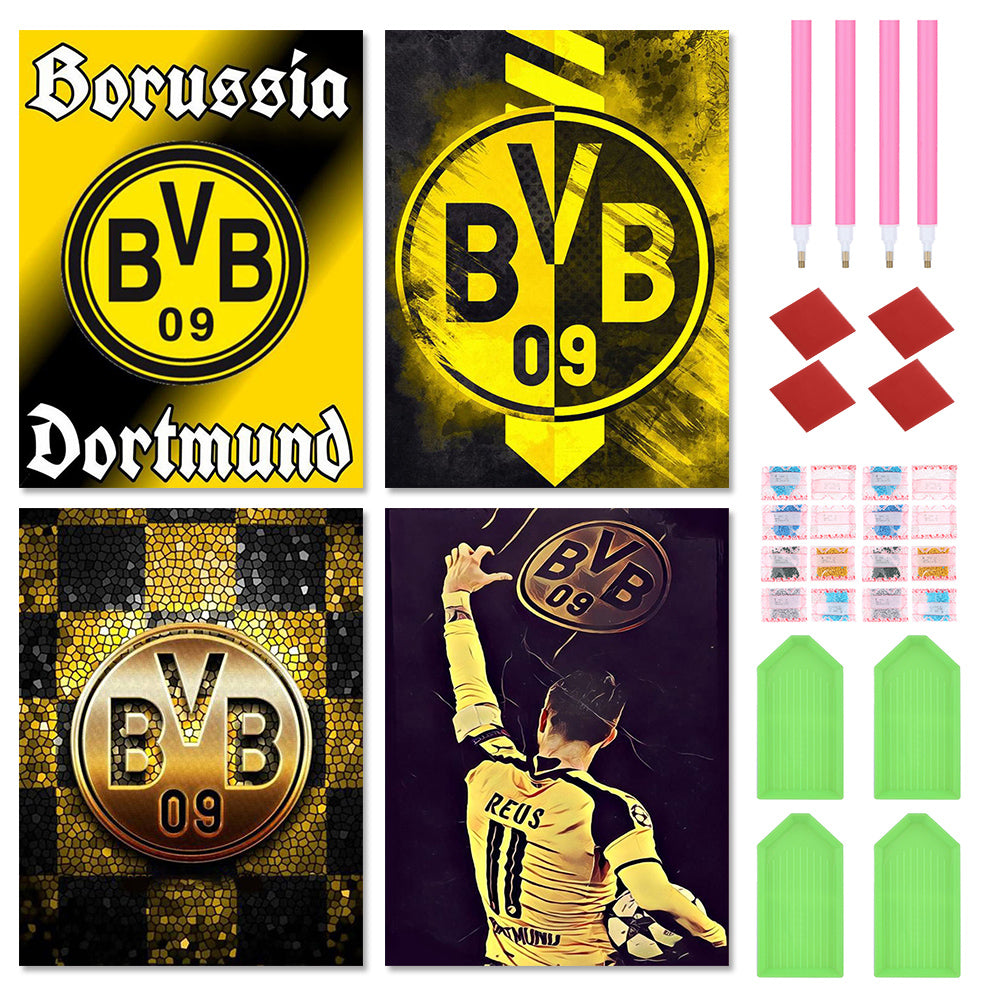 4pcs Round Diamond Painting Set - Borussia Dortmund (30*40CM)