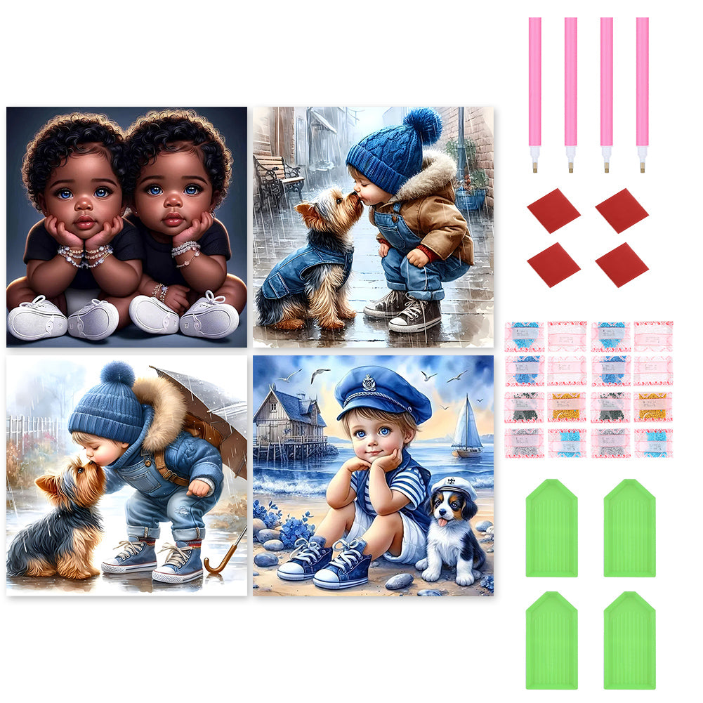 4pcs Round Diamond Painting Set - boy (40*40CM)