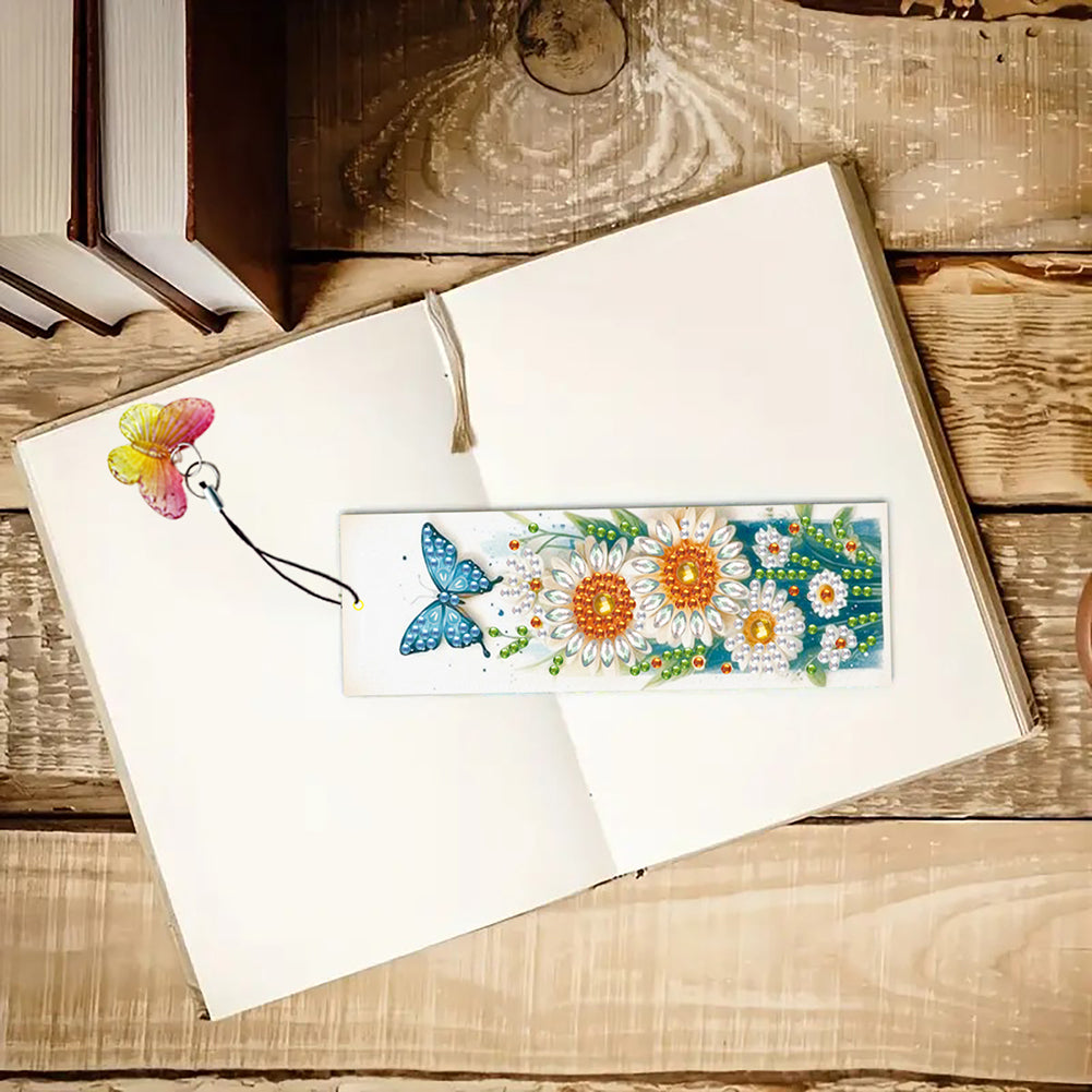 3Pcs Special Shape Daisy Butterfly 5D DIY Diamond Painting Bookmark with Pendant