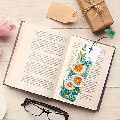 3Pcs Special Shape Daisy Butterfly 5D DIY Diamond Painting Bookmark with Pendant