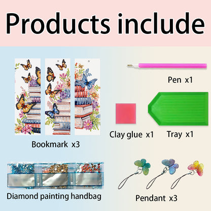 3Pcs Special Shape Book Butterfly 5D DIY Diamond Painting Bookmark