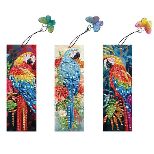 3Pcs Special Shape Parrot 5D DIY Diamond Painting Bookmark with Pendants