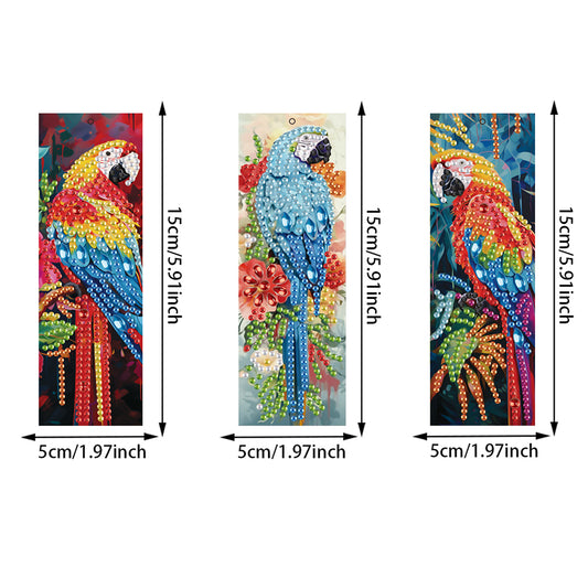 3Pcs Special Shape Parrot 5D DIY Diamond Painting Bookmark with Pendants