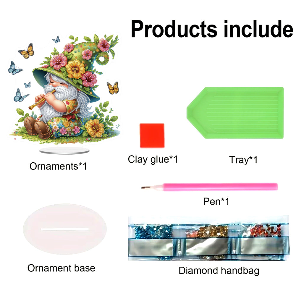 Acrylic Special Shape Flute Gnome 5D DIY Diamond Painting Desktop Ornaments