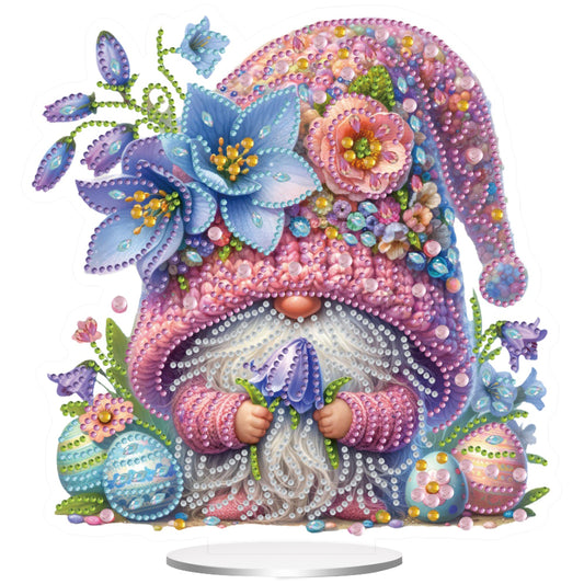 Acrylic Special Shape Flower Easter Gnome Diamond Painting Desktop Ornaments