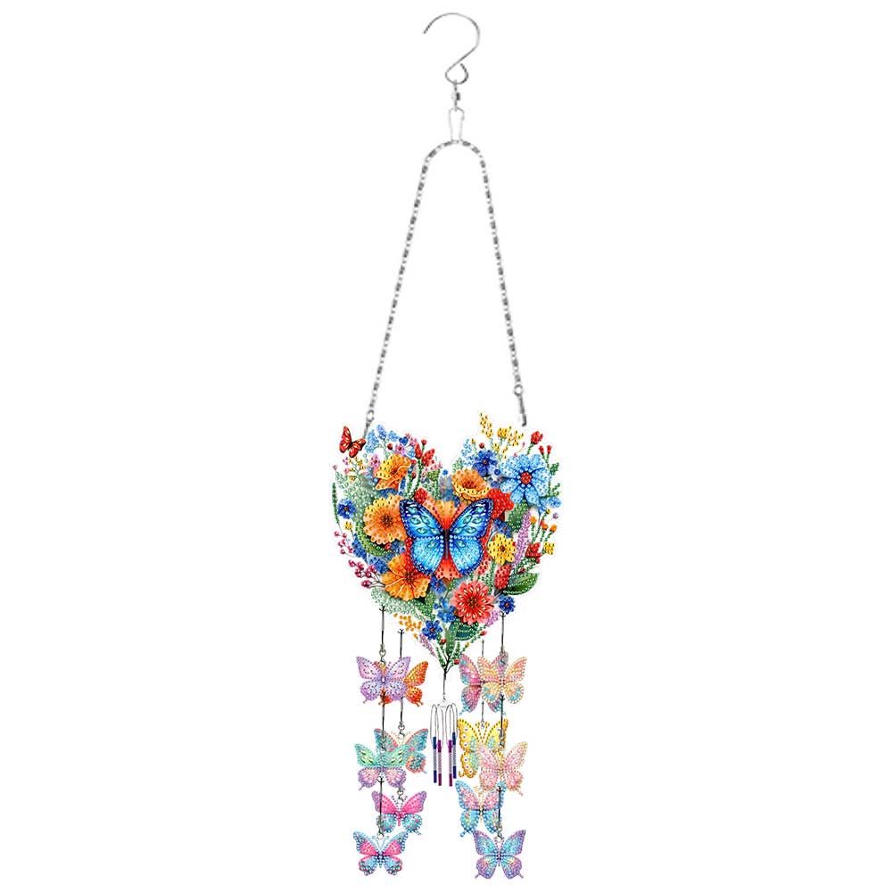 Acrylic Double Sided Flower Heart Crystal Wind Chimes Pendant Kit for Wall Decor