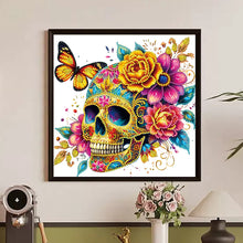 Load image into Gallery viewer, Diamond Painting - Partial Special Shaped - flower butterfly skull (30*30CM)
