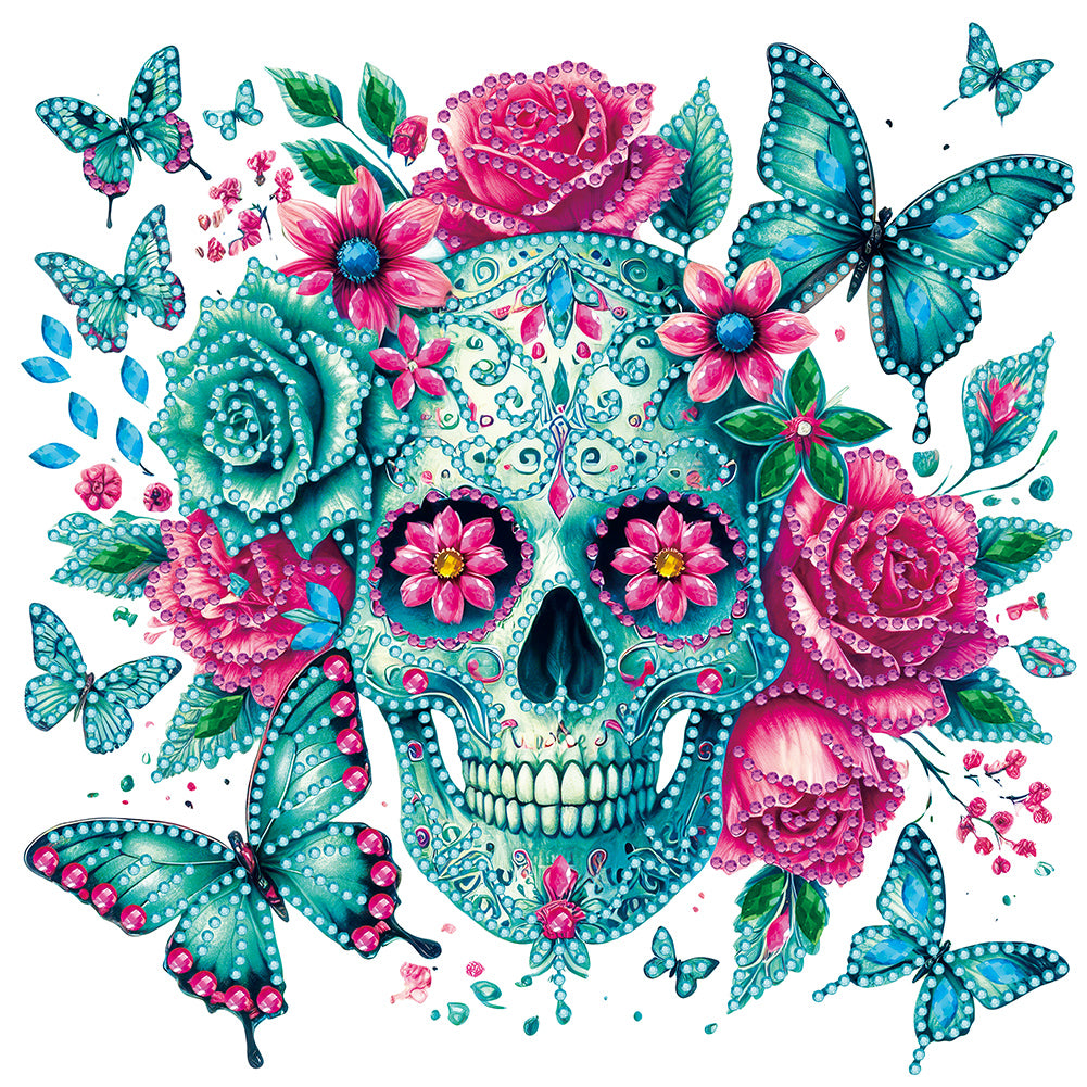 Diamond Painting - Partial Special Shaped - flower butterfly skull (30*30CM)