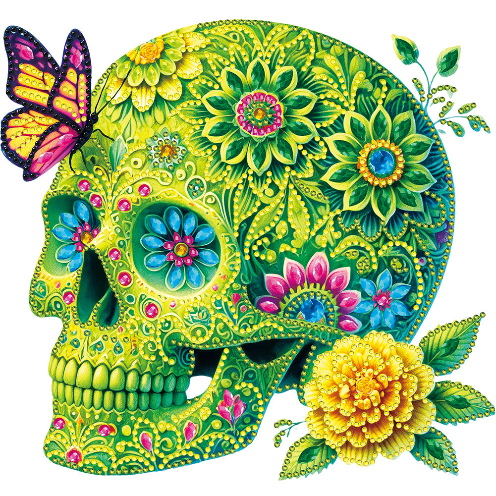 Diamond Painting - Partial Special Shaped - flower butterfly skull (30*30CM)